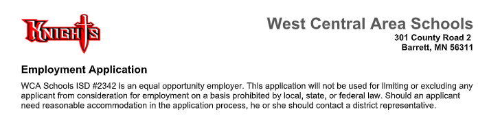 Employment Application Header
